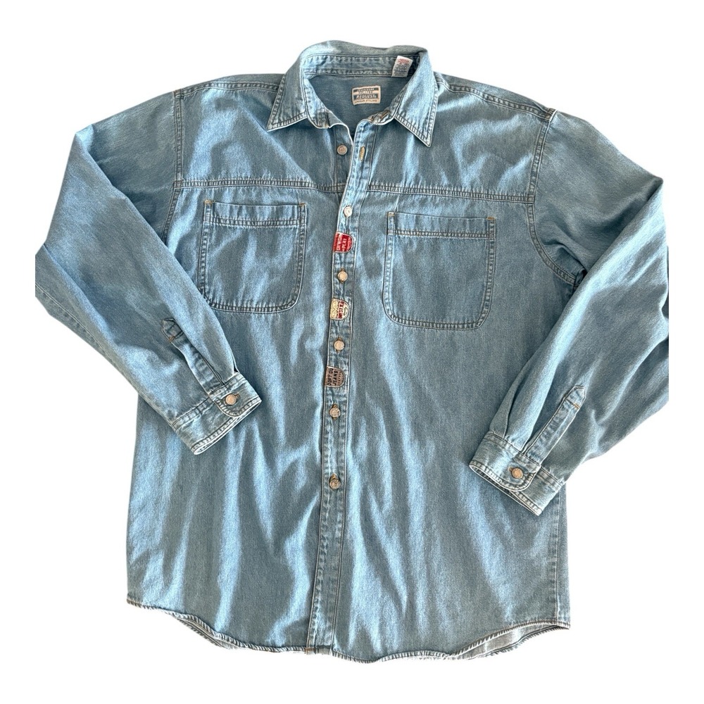 Vintage Request Denim‎ Jacket  Size Extra Large Shirt Quilted Back Button Detail